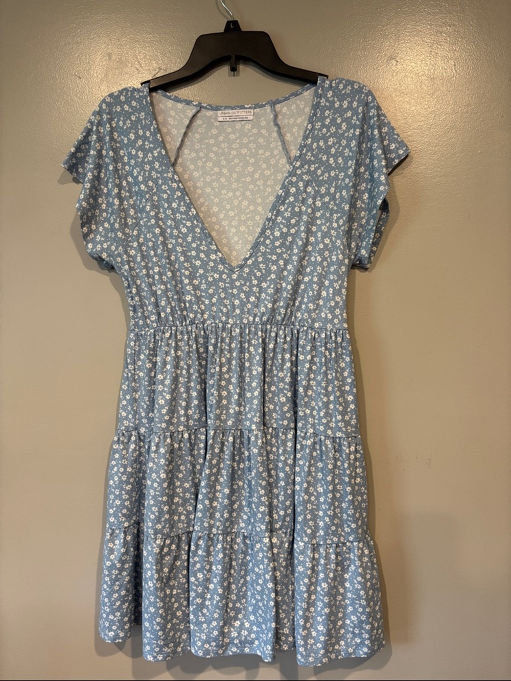 Urban Outfitters Powder Blue Floral V-Neck Tiered Mini Dress